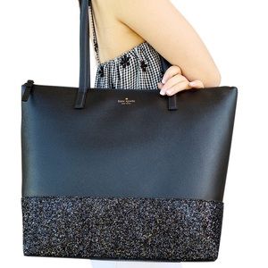 NWT Kate Spade ♠️ Black Greta Court Penny Glitter ✨ Tote